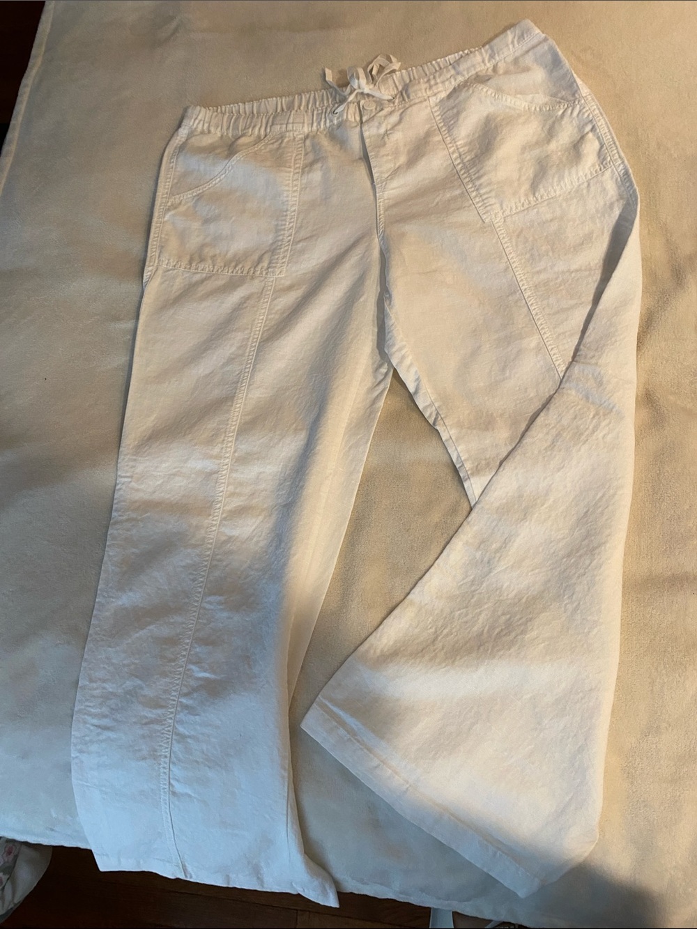 New York & Company White Elastic Waist Linen Pants